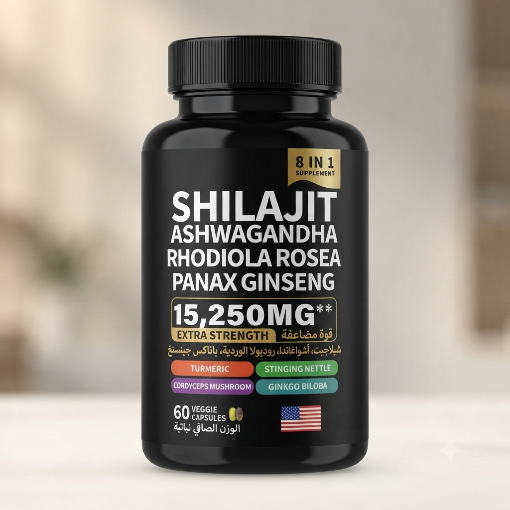 8-in-1 Shilajit & Ashwagandha Extra Strength Complex (60 Veggie)